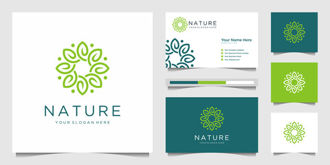 Elegant flower logo design line art. Can be used for beauty salons, decorations, boutiques, spas, yoga, cosmetic and skin care products. premium business card vector