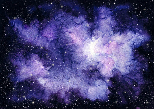 Watercolor Outer Space, Galaxy and Stars