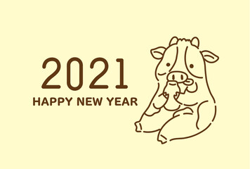 2021牛イラスト年賀はがきテンプレート