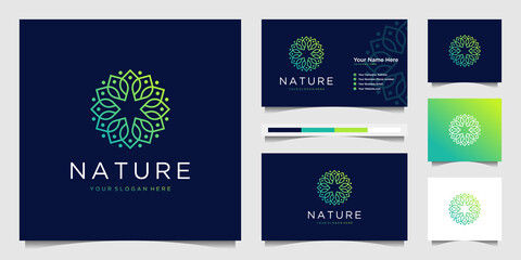 Elegant flower logo design gradient line art. Can be used for beauty salons, decorations, boutiques, spas, yoga, cosmetic and skin care products. premium business card vector