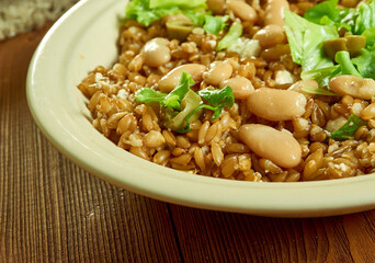 Mediterranean Freekeh Salad with bean and Collard Greens