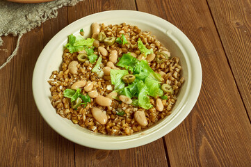 Mediterranean Freekeh Salad with bean and Collard Greens