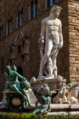 Fountain of Neptune by Bartolomeo Ammannati, in the Piazza della Signoria, Florence, Italy