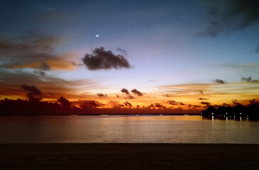 Colorful ocean beach sunset .Tropical Maldives beach.