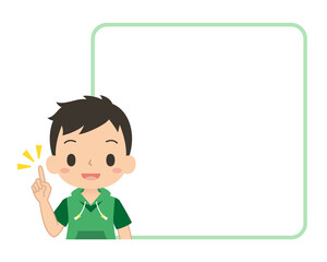 指差しポーズをする男の子　フレーム　枠