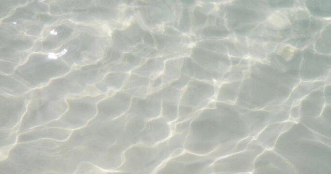 Water surface texture on sand, Slow motion clean white sands ripples and wave, Refraction of sunlight top view texture sea side white sand, sun shine water loop background.