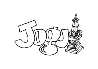 Icon design cartoon for tourist attractions in Yogyakarta Tugu. Jogja landmark illustration. Coloring page.