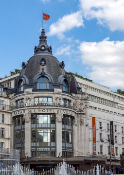 Paris, France - September 15, 2018: Bazar de l'Hotel de Ville, aka BHV, entrance. BHV is a popular department store in Le Marais.