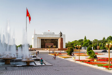 BISHKEK, KYRGYZSTAN - JULY 18, 2015: Ala-Too Square. Bishkek formerly Frunze, is the capital and...