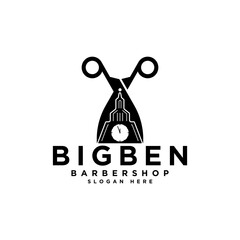 barbershop bigben logo design - obrazy, fototapety, plakaty