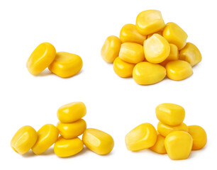 Tasty corn seeds collection, isolated on white background
