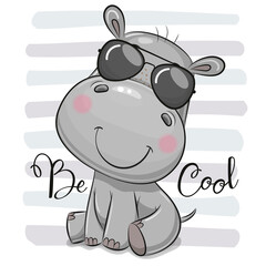 Cartoon Cute Hippo with sun glasses