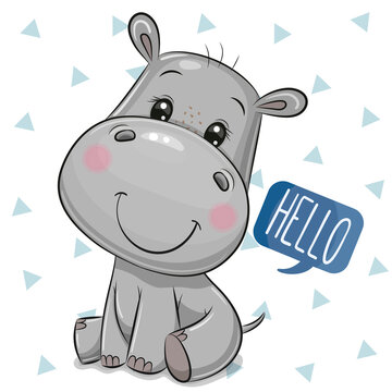Cute Cartoon Hippo on a white Background