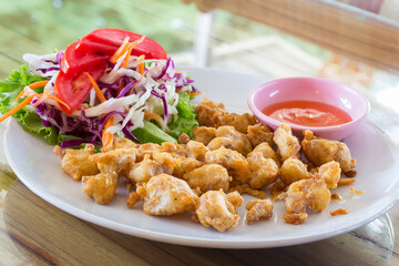 deep fried chicken tendons Clear focus on specific areas of the image./ soft Focus