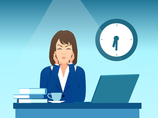Vector of a stressed business woman sitting in her office