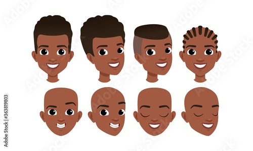 Fotobehang Male Heads Set Cheerful African American Boys Characters With Various Hairstyles Frontal Profile Three Quarter Turn View Cartoon Style Vector Illustration Topvectors Fotobehang Male Heads Set Cheerful African American Boys Characters With Various Hairstyles Frontal Profile Three Quarter Turn View Cartoon Style Vector Illustration Topvectors