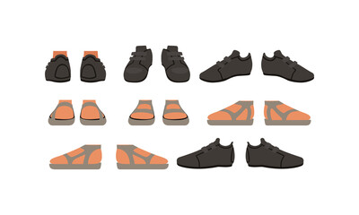 Footwear Set, Male or Female Stylish Shoes Cartoon Style Vector Illustration