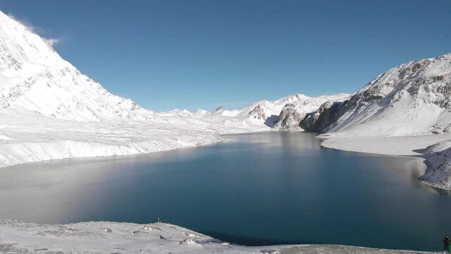 Panoramic shot around Tilicho lake in Nepal.