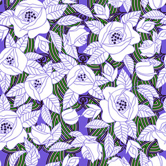 Abstract flowers on a violet-green background