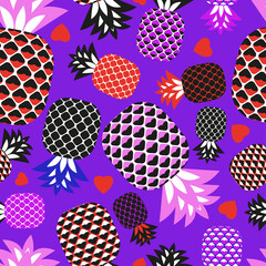 Pattern of pink-purple pineapples and hearts