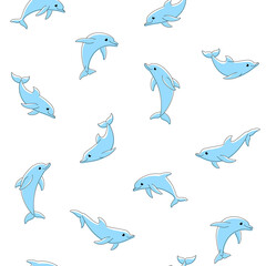 Fototapeta premium Simple seamless trendy animal pattern with dolphin. Cartoon vector illustration.