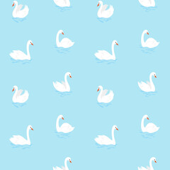 Simple seamless trendy pattern with swan. Cartoon  illustration.