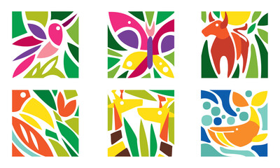 Fototapeta na wymiar Colorful Animal Prints Abstract Seamless Pattern Set, Modern Trendy Exotic Textures Vector Illustration