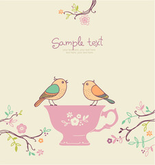 Card with cup and bird.