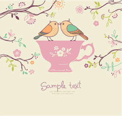 Card with cup and bird.