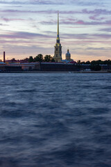St. Petersburg, Neva River view of the Peter and Paul Fortress from the shore. Sunset in petersburg.