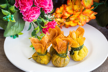 Fried pork dumplings wrapped is food thailand
