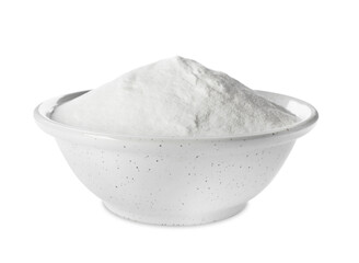 Baking soda in ceramic bowl isolated on white