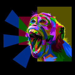 colorful screaming monkey on pop art style isolated black backround