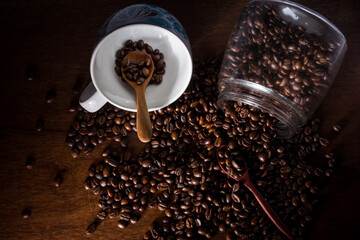 coffee beans with vintage style background.