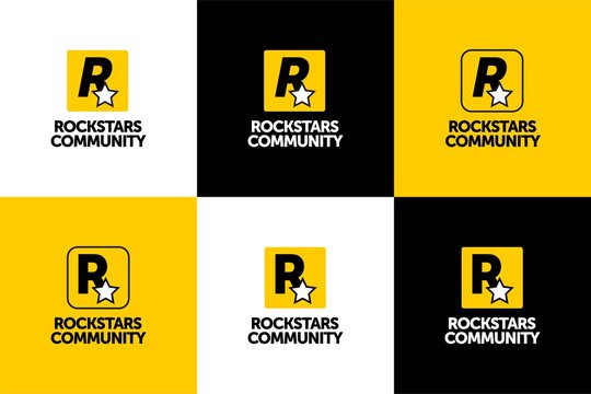 WE ARE ROCKSTAR community logo design. for your businness, print and logotype. vector icon letter r