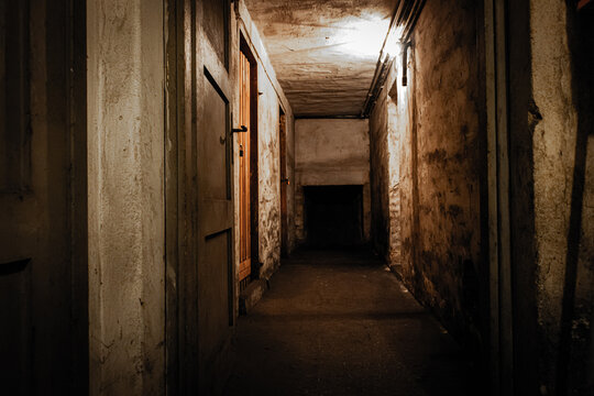 Dark old basement in the building - scary place