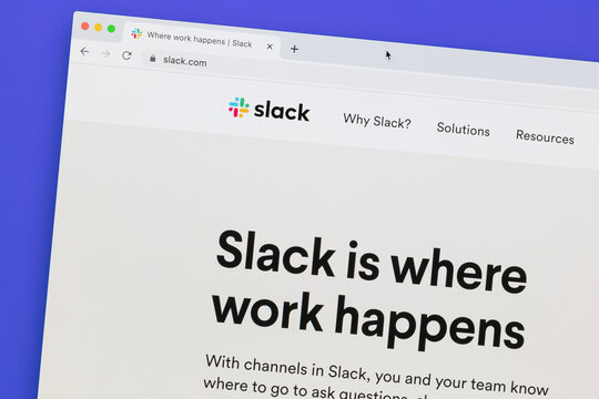 Ostersund, Sweden - July 10, 2020: Slack Website. Slack Is A B2B Software, Workplace Messenger, Team Communication Tool Or Platform.