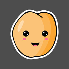 Fototapeta premium Kawaii colorful cartoon peach sticker. Vector illustration isolated on dark background.