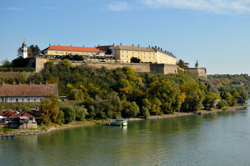 Fototapeta na wymiar panoramic view of Petrovaradin Fortress in autumn colors, Petrovaradin, Serbia