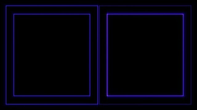 PNG Alpha.90s shines 2 squares divide the screen into two parts. Equalizer with easy music. Animation loop. Bright blue glare and flare.