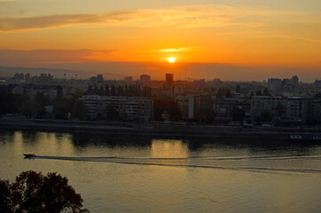 sunset over the Danube river in Novi Sad Vojvodina