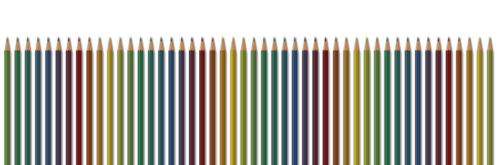A group of rainbow colored crayon pencils on white background
