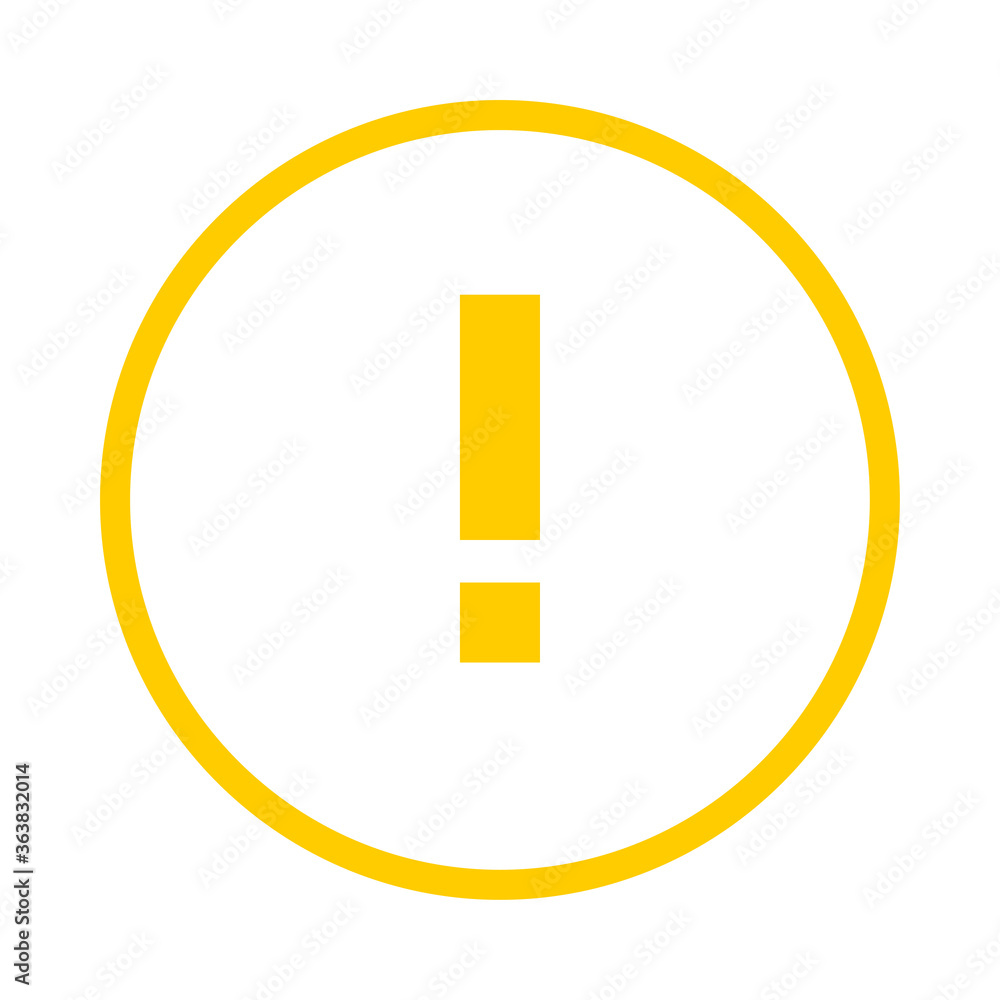 Poster round yellow exclamation point line icon, button, attention symbol on a white background. eps10 vect