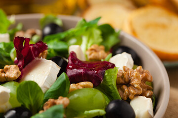 Italian spring salad with goat cheese, grapes and walnuts. Served with croutons.