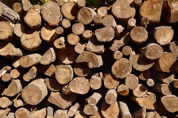 Möbelaufkleber pile of wood logs background © Jana