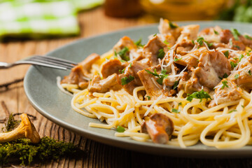 Spaghetti with mushroom chanterelles