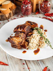 Gourmet beef stewed ribs with pearl barley risotto