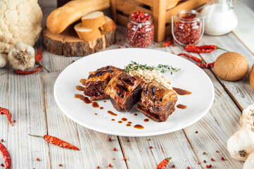 Gourmet beef stewed ribs with pearl barley risotto