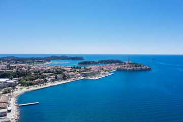 An aerial shot of Rovinj, Istria, Croatia