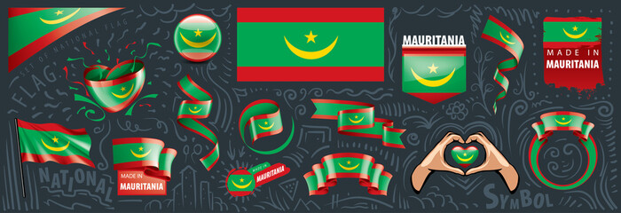Vector set of the national flag of Mauritania in various creative designs